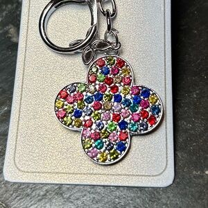 Keychain & Purse Charm with Multi-Color Rhinestones, Silver Hardware: NWT